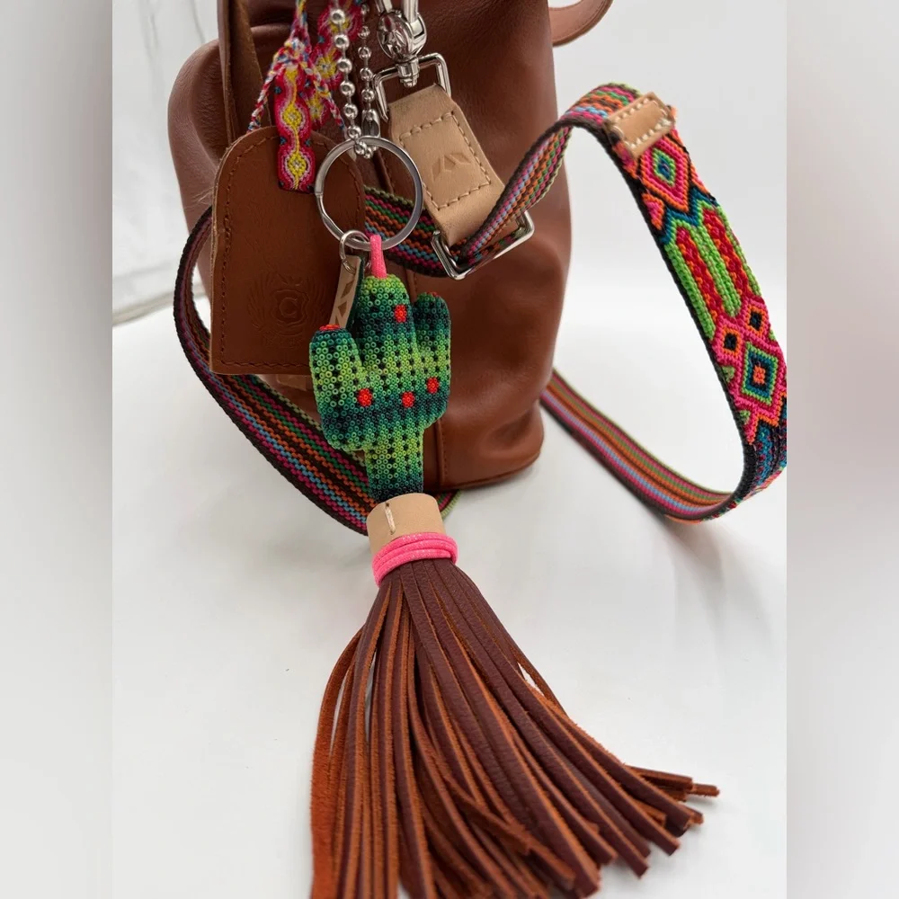 Consuela Brown Leather Hobo with Pink & Orange Accent Strap - Picture 5 of 8